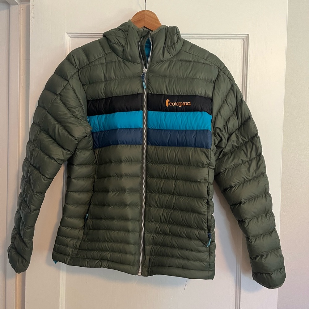Cotopaxi Green, Teal and Black Hooded Jacket
